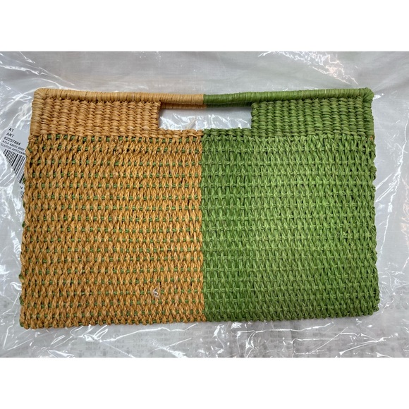 Anthropologie Colorblocked Straw Clutch - Green NWT - Picture 5 of 12